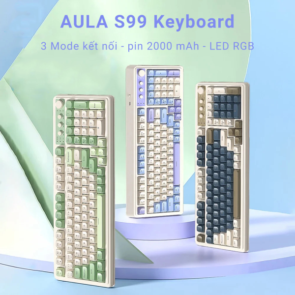 Bàn phím giả cơ AULA S99 - Phím Cực êm phù hợp với văn phòng -3 Mode kết nối - Layout 99keys - Backlight RGB - Phần mềm tùy chỉnh macro và LED - BH chính hãng 12 Tháng
