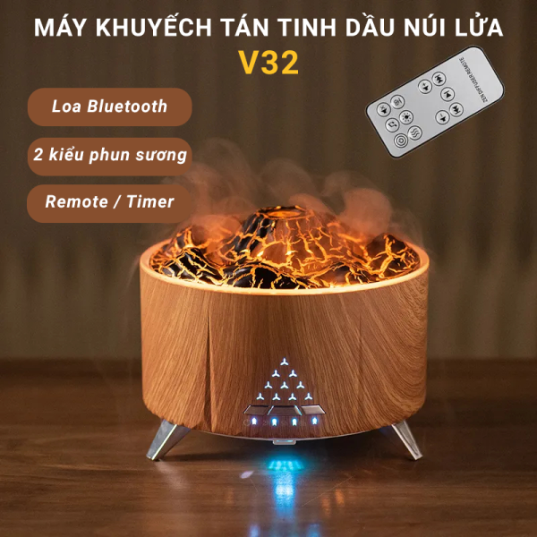 Máy xông tinh dầu núi lửa V32 - Tích hợp loa bluetooth và tiếng ồn trắng